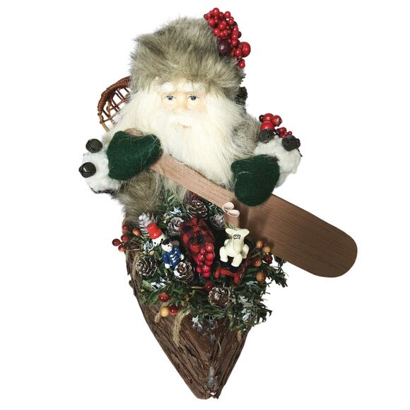 Rustic Canoeing Santa with Toys Tree Cabin Christmas Decor - Picture 1 of 11